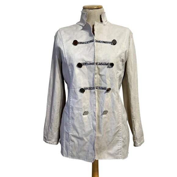 Womens Sz L/XL Ivory Military-Style Jacket With Decorative Buttons - Picture 1 of 10
